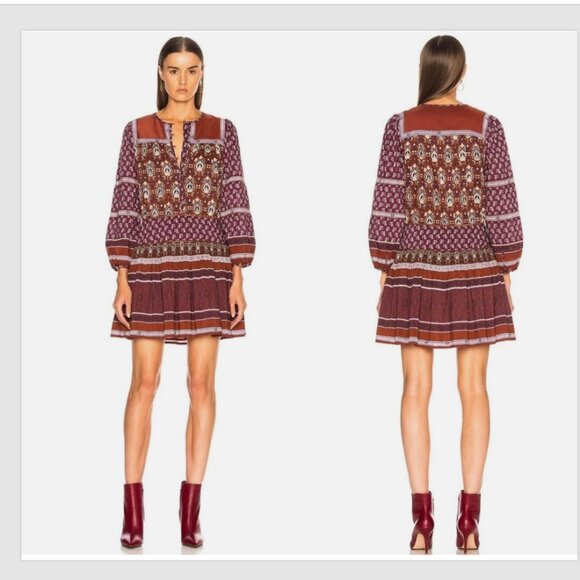 Sea New York Dresses & Skirts - Sea New York Mia Long Sleeve Patchwork Printed Tunic Dress In Rosewood SIZE 6